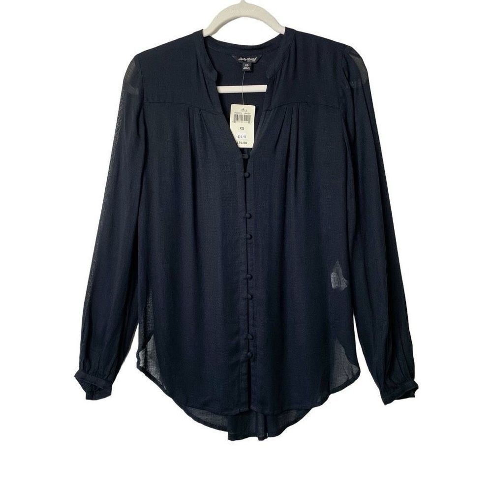 Lucky Brand button down long sleeve lightweight blouse Black Sz XS New